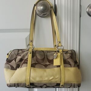 Coach Yellow and Khaki Shoulder Bag with Monogram Pattern